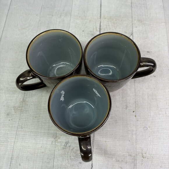 Food Network ANGELICA Light Blue Bronze Metallic 16oz Stoneware Cups Mugs Set 3 - Picture 6 of 16